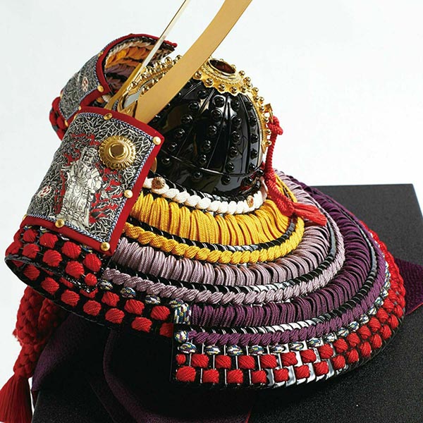 吉徳　 五月人形　小柴鑚穂作 正絹紫裾濃縅　和紙小札 兜飾り 　詳細画像