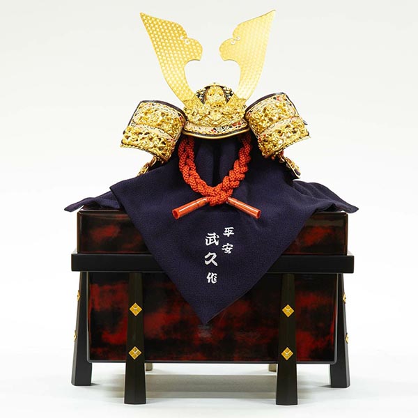吉徳　 五月人形　平安武久作 正絹朱赤絲縅 総裏打ち兜 兜飾り　詳細画像