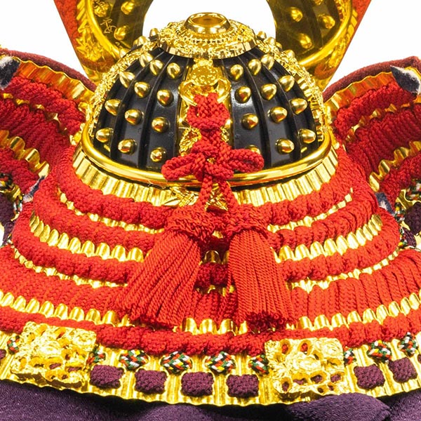 吉徳　 五月人形　平安一水作 正絹赤絲縅 純金箔押兜 兜飾り　詳細画像