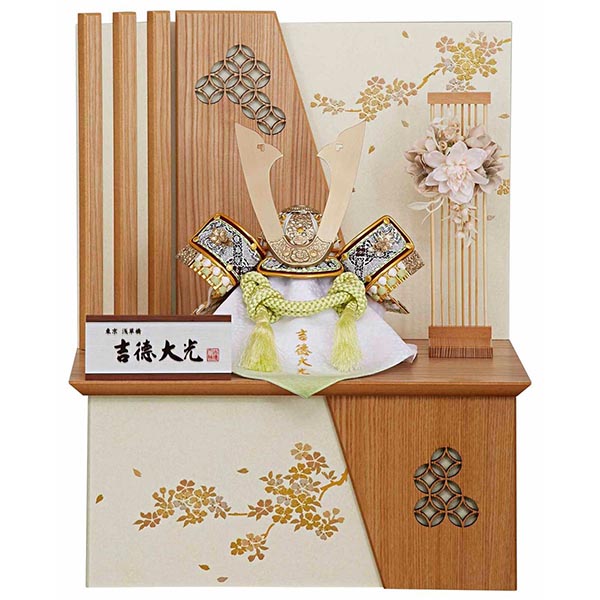 正絹黄緑絲縅 兜飾り 収納飾り 【068S63562】