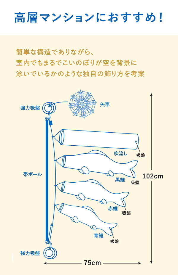 空におよぐ 室内飾り鯉のぼり 豪（ごう）