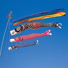 こいのぼり: タフタ金太郎鯉 4m6点 マイホーム庭園用セット（杭打ち込みタイプ）