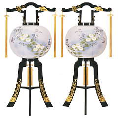 あかり12号竹蒔絵対絵廻転（対入）（プラスチック製・電気コード式）