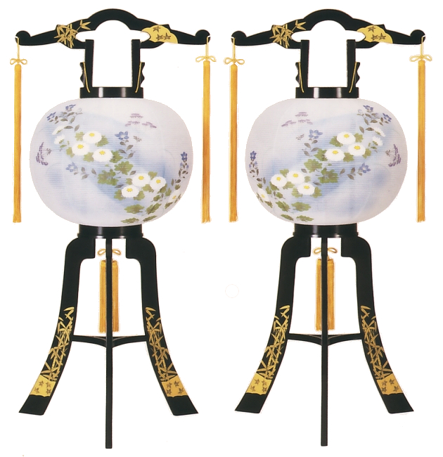 あかり12号竹蒔絵対絵廻転（対入）（プラスチック製・電気コード式）