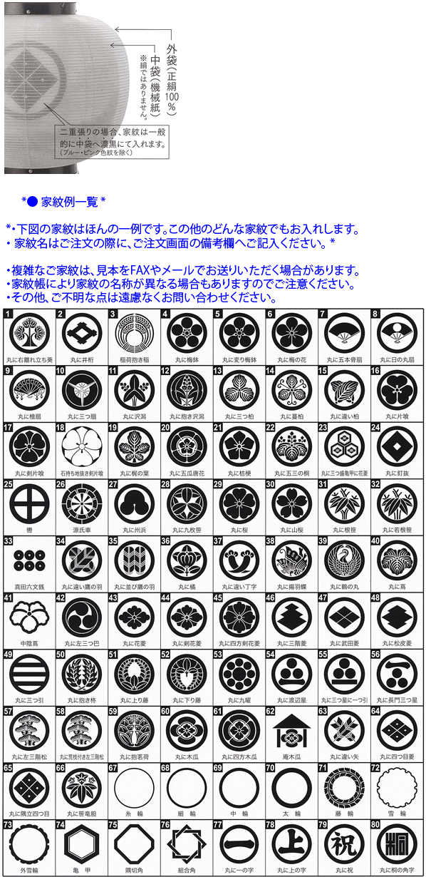 黒檀調　家紋絹二重（10号H）（木製・電気コード式）【家紋代込】