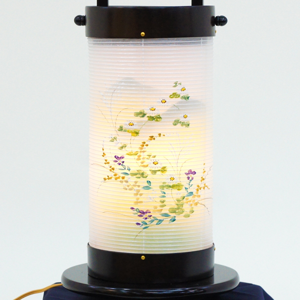 山登盆提灯陽明燈 菊山水 絹二重 台付セット 電気コード式 木製　詳細画像