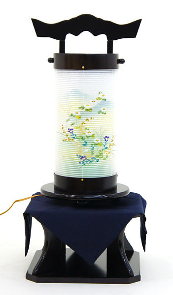 陽明燈 菊山水 絹二重 台付セット 電気コード式 木製