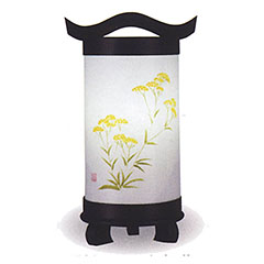 盆提灯: 回忌灯 手描き絵 女郎花 電池式（コードレス：LED仕様） 木製