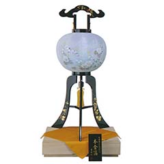 盆提灯: 京山 本金蒔絵 行灯 絹二重 桐箱入 木製 電気コード式