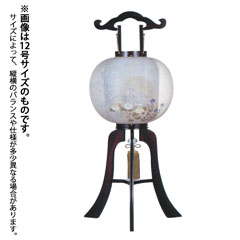 盆提灯: 張黒檀 絹二重 円窓菊華 電気コード式 木製 
