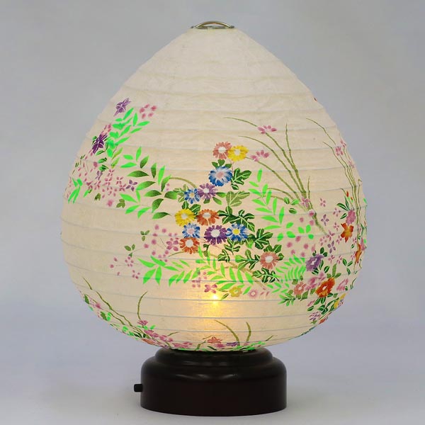 ウカイ印盆提灯結花　紙張　小花ちらし　木製　電池式（LED仕様）　詳細画像