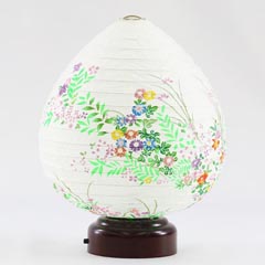 盆提灯: 結花 1号 小花ちらし 紙張 木製 電池式（コードレス：LED仕様）