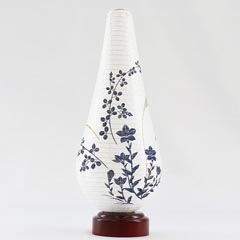 盆提灯: 結花 3号 桔梗に萩 紙張 木製 電池式（コードレス：LED仕様）