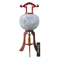 盆提灯: 春慶塗 行灯 絹二重 電気コード式 木製
