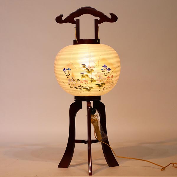 山登盆提灯八大行灯 絹二重 サクラ色塗 電気コード式 木製   　詳細画像