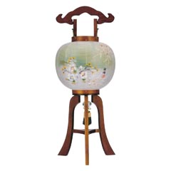 盆提灯: けやき 絹二重 京城 芙蓉 木製 電気コード式