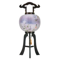盆提灯: 張黒檀 絹二重 京城 桔梗 木製 電気コード式