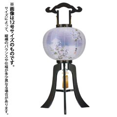 盆提灯: 張黒檀 絹二重 京城 桔梗 木製 電気コード式