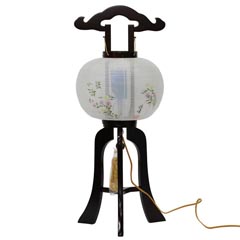 盆提灯: マグネット式 涼仙 絹張 秋草 ブラウン色塗 電気コード式 木製 回転筒付  