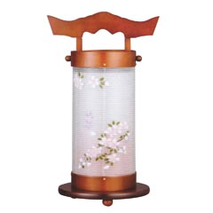 盆提灯: 陽光燈 二重桜 絹二重 木製 電気コード式
