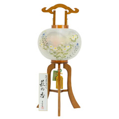 盆提灯: 萩の香 絹二重 絵入 木製 電気コード式