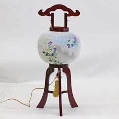 盆提灯: 桜調 絹二重 絵入 電気コード式 木製