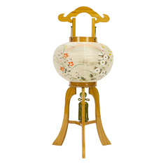 盆提灯: 竹 竹ひご巻火袋 絹二重 絵入 木製 電気コード式