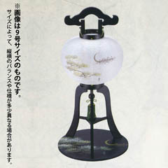 盆提灯: 黒檀調 行灯 和紙一重張り 若松に月 丸盆D付き 電気コード式 木製