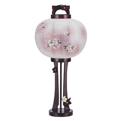 盆提灯: 涼水に桜 ビニロン和紙一重張り ワイン 回転筒付 木製 電気コード式