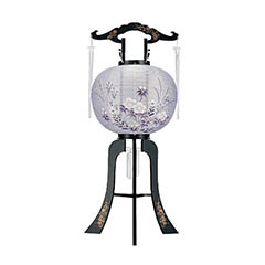盆提灯: 紫芙蓉 黒蒔絵 紙一重 回転筒付 プラスチック製 電気コード式