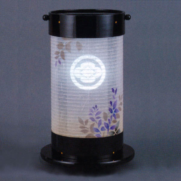 常燈明 黒塗り 紫葉 木製 電気コード式（LED仕様） 【家紋入代込】