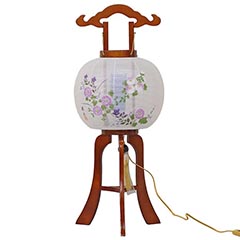 盆提灯: マグネット式 奏回転 絹張 ケヤキ色塗 木製 電気コード式