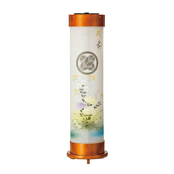 ライト 伸縮提灯 和紙 一重張り 乱菊 ワンタッチ伸縮 木製 電気コード式（LED仕様） 【家紋入代