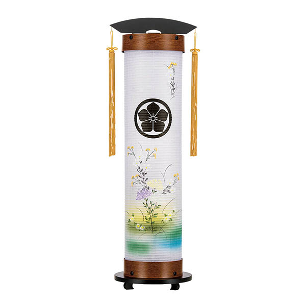 欅調 伸縮提灯 和紙 一重張り 乱菊 硬質ボール材 ワンタッチ伸縮 電気コード式 【家紋入代込】