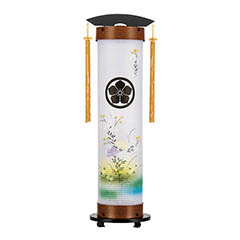 盆提灯: 欅調 伸縮提灯 和紙 一重張り 乱菊 硬質ボール材 ワンタッチ伸縮 電気コード式 【家紋入代込】