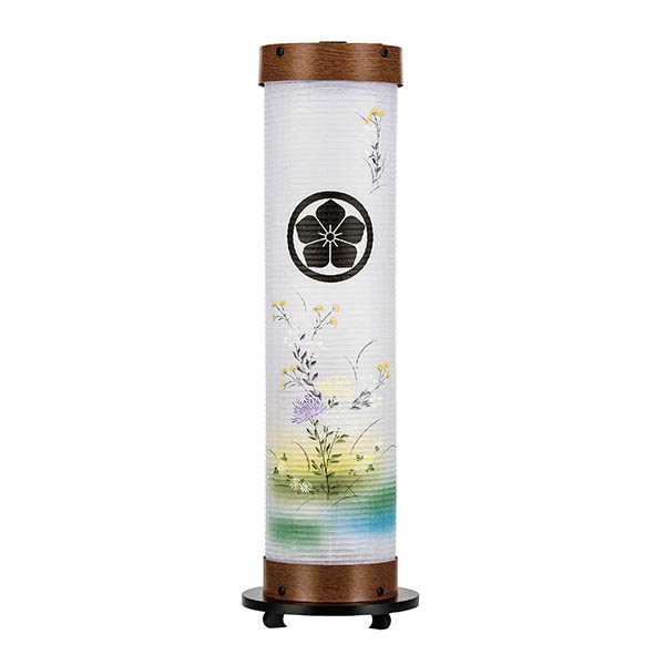 欅調 伸縮提灯 和紙 一重張り 乱菊 硬質ボール材 ワンタッチ伸縮 電気コード式 【家紋入代込】