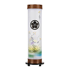 盆提灯: 欅調 伸縮提灯 和紙 一重張り 乱菊 硬質ボール材 ワンタッチ伸縮 電気コード式 【家紋入代込】