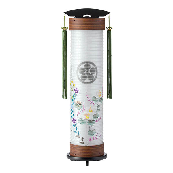 欅調 伸縮提灯 絹二重 古情芙蓉 硬質ボール材 ワンタッチ伸縮 電気コード式(LED仕様) 【家紋入