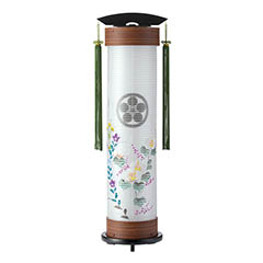盆提灯: 欅調 伸縮提灯 絹二重 古情芙蓉 硬質ボール材 ワンタッチ伸縮 電気コード式（LED仕様） 【家紋入
