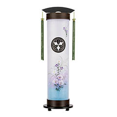 盆提灯: 黒檀調 伸縮提灯 和紙 一重張り 芙蓉 硬質ボール材 ワンタッチ伸縮 電気コード式 【家紋入代込】