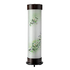 盆提灯: 張黒檀 伸縮提灯 絹二重 緑芙蓉 ワンタッチ伸縮 木製 電気コード式（LED仕様）