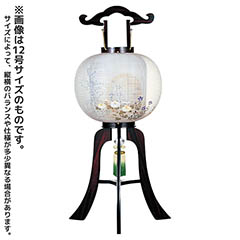 盆提灯: 大内行灯 張黒檀 絹二重 円窓菊華 木製 電気コード式