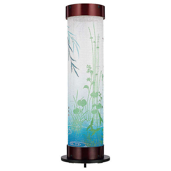 桜 伸縮提灯 レース和紙一重張り 水草にとんぼ ワンタッチ伸縮 木製 電気コード式