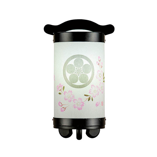 回忌灯 手書き絵 桜 家紋入り 木製 電池式（コードレス：LED仕様） 【家紋入代込】 【組立不要】