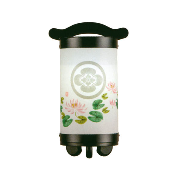回忌灯 手描き絵 睡蓮 家紋入り 木製 電池式（コードレス：LED仕様） 【家紋入代込】 【組立不要