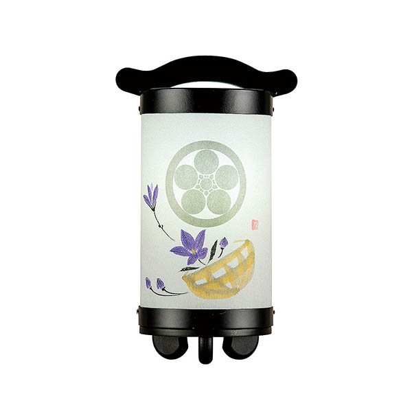 回忌灯 手描き絵 桔梗 家紋入り 木製 電池式（コードレス：LED仕様） 【家紋入代込】 【組立不要
