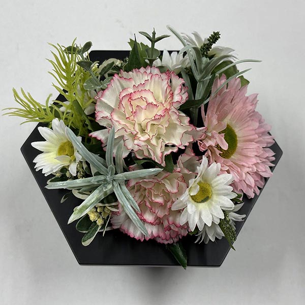 樹峰　 盆提灯　造花 小 フラワーアレンジメント ガーベラ・デージー 飾台付　詳細画像