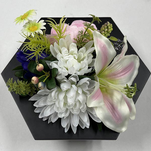 樹峰　 盆提灯　造花 大 フラワーアレンジメント 菊・百合 飾台付　詳細画像