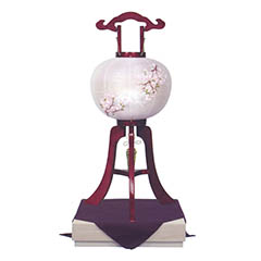 盆提灯: 大内行灯 桜 富士に桜 絹二重 桐箱入り 極厚23mm 木製 電気コード式