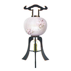 盆提灯: 大内行灯 飛騨溜塗 富士に桜 絹二重   木製 電気コード式